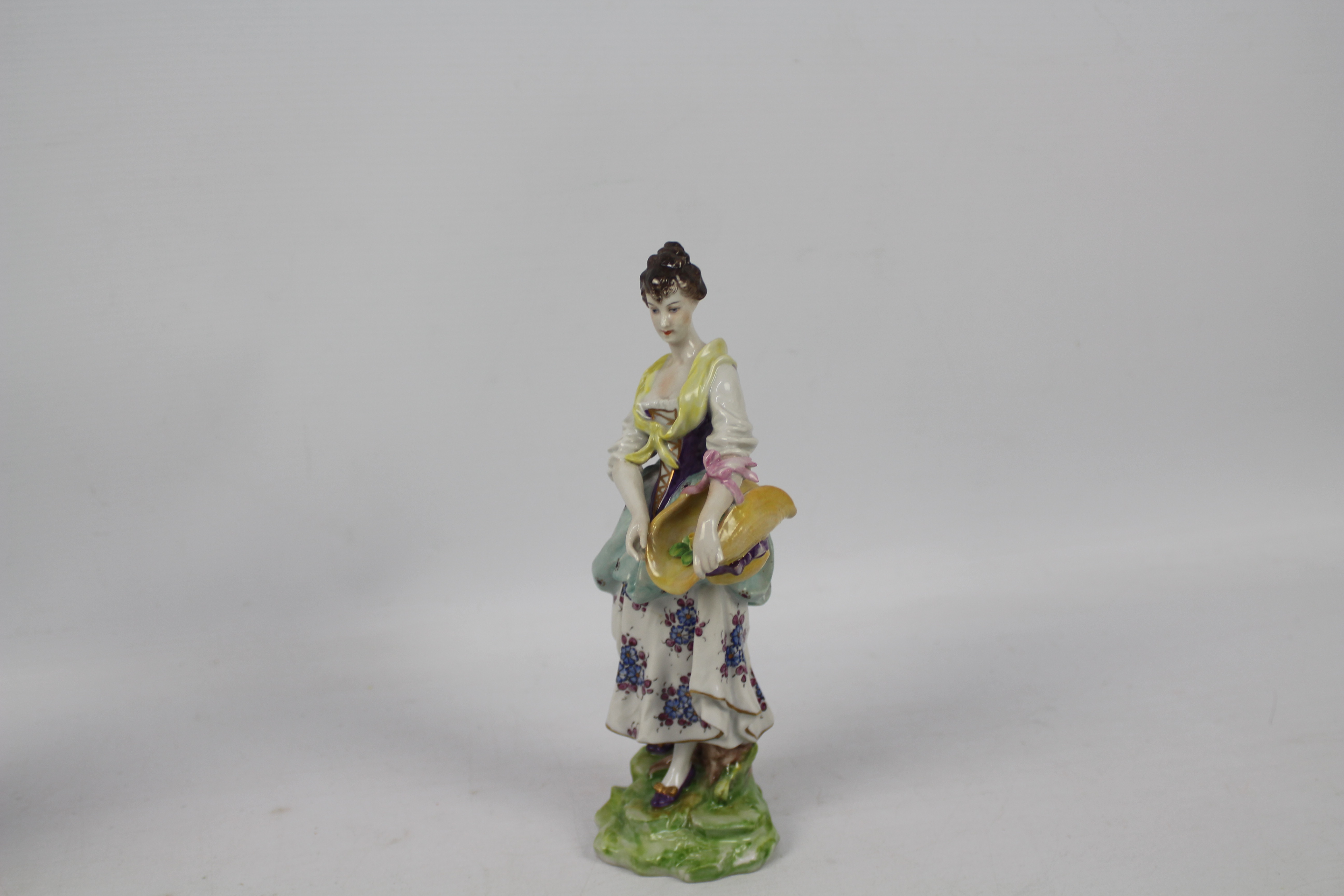 Volkstedt Porcelain - Two hand painted figures of flower pickers, one female, one male, - Image 5 of 5