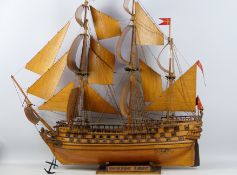 A substantial 20th century model of the three mast warship Norske Love,