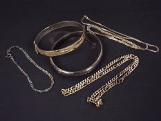 Silver and white metal jewellery - Lot to include two hallmarked silver hinged bangles,