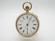 18K - A yellow metal cased pocket watch, the case interior stamped 18K,