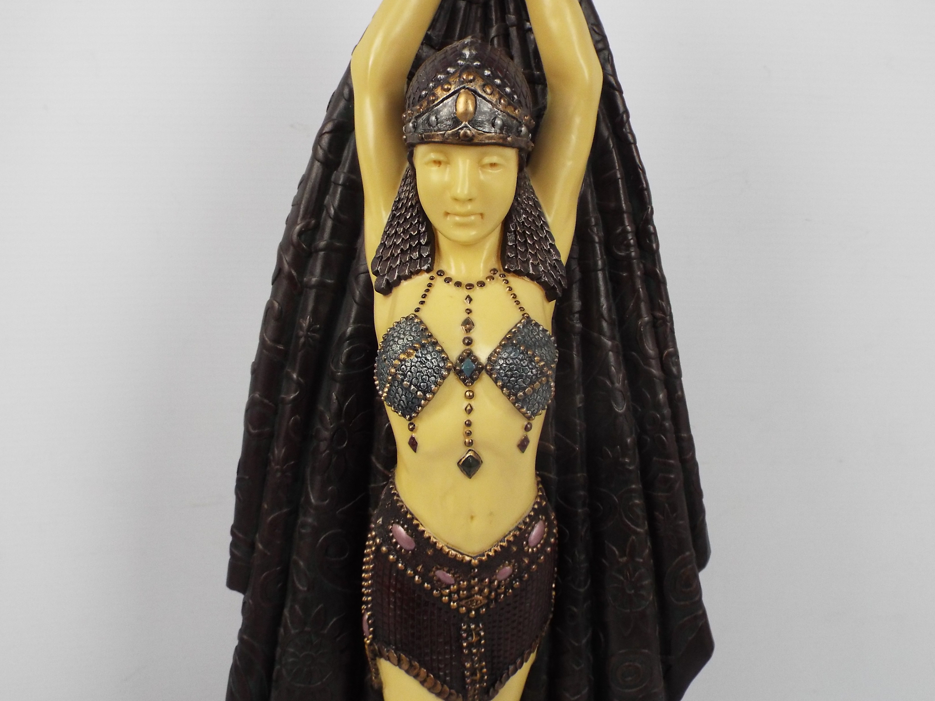 A large Art Deco style figure depicting an Egyptian style female with arms raised, - Image 3 of 5