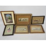 Five Victorian woven silk Stevengraph pictures, mounted and framed under glass comprising The Meet,