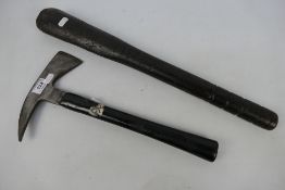 A Chillington Arpax World War Two (WW2 / WWII) Civil Defence Service fire axe and a crude wooden