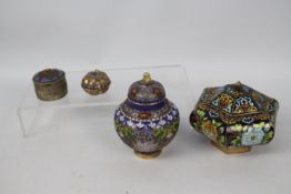 A collection of cloisonne enamel and similar to include covered vase, trinket box and similar.