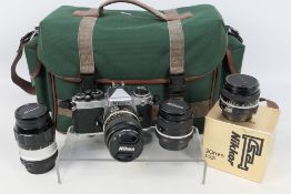 Photography - A Proline camera bag containing a Nikon FE2 camera with fitted Micro-Nikkor 1:2.