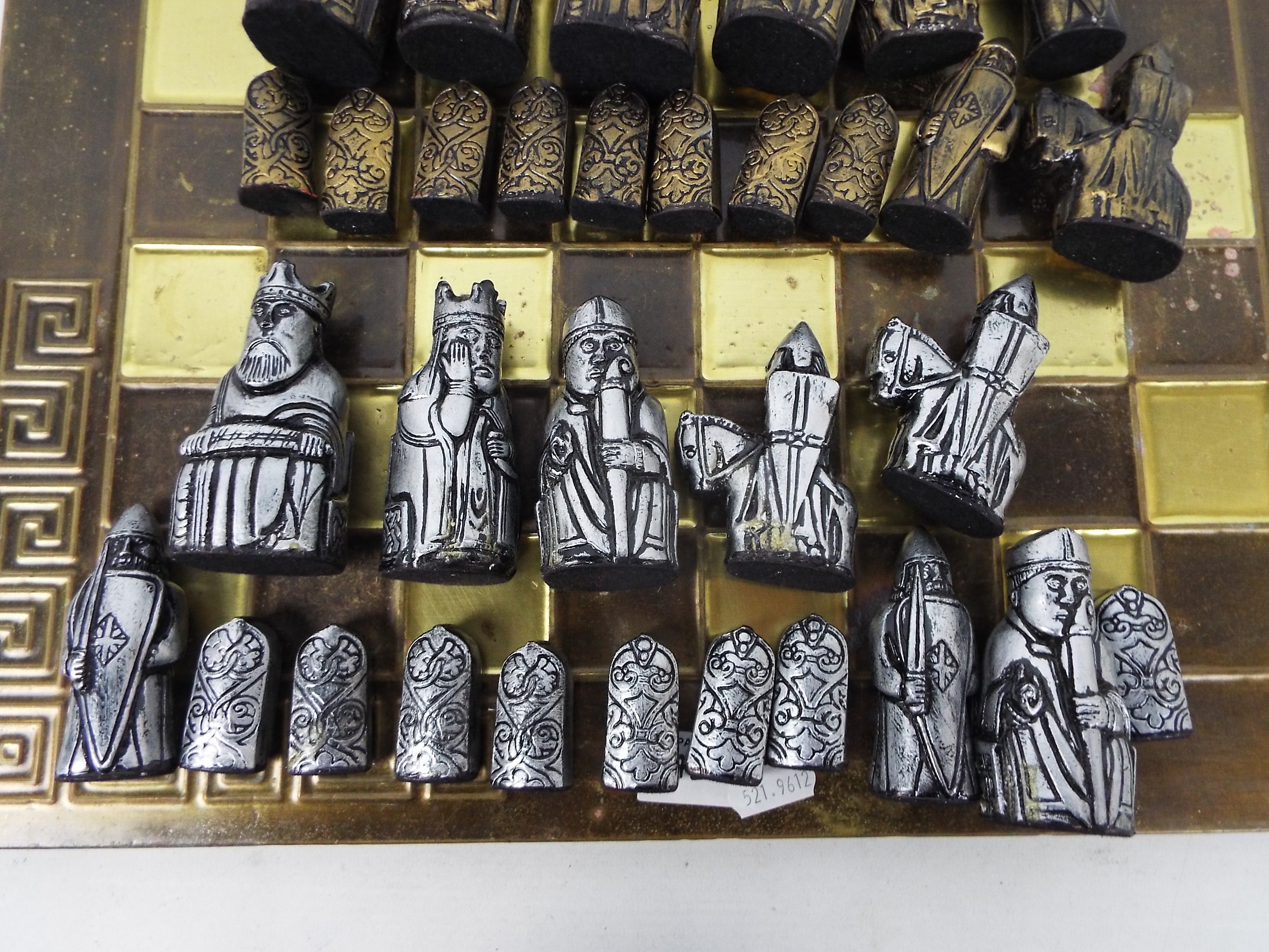 A chess board with a set of Uig / Isle Of Lewis chessmen, king approximately 8.5 cm (h). - Image 2 of 3