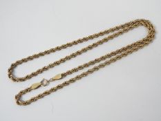 A 9ct yellow gold, rope twist necklace, 52 cm (l), approximately 5.