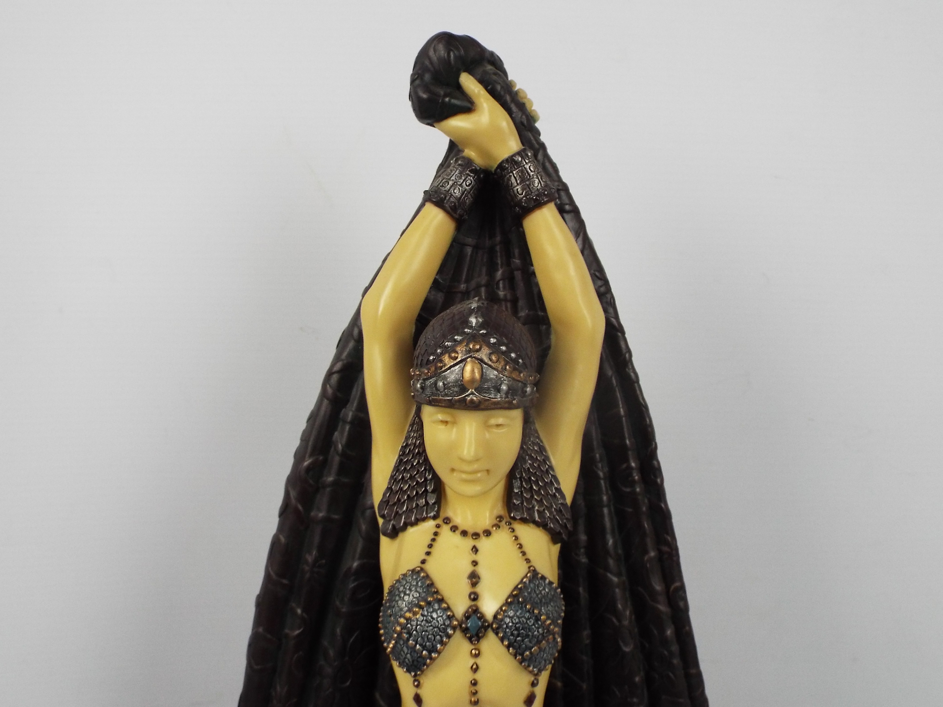 A large Art Deco style figure depicting an Egyptian style female with arms raised, - Image 2 of 5