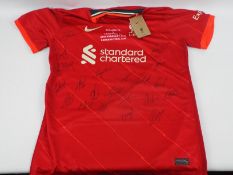 Liverpool Football Club - A replica 2022 Carabao Cup Final shirt bearing signatures (signatures