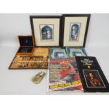 A mixed lot to include two Charlie Chaplin 8mm film reels comprising Charlie The Fireman and