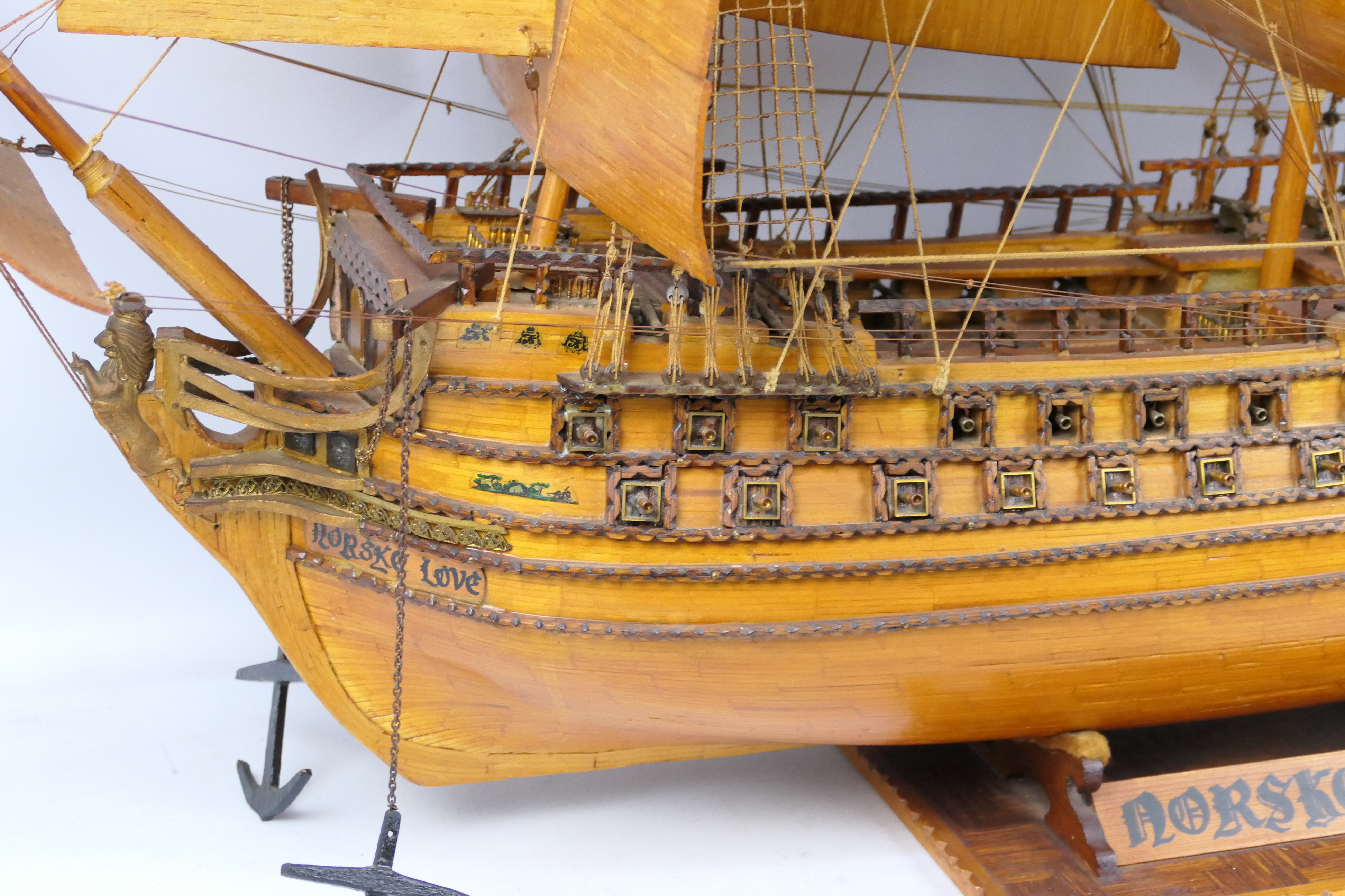 A substantial 20th century model of the three mast warship Norske Love, - Image 6 of 10