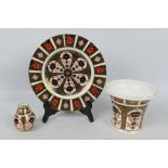 Royal Crown Derby - Three pieces of Old Imari pattern ceramics to include a 9" diameter plate,