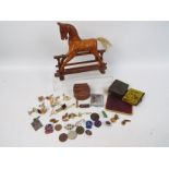 Mixed collectables to include rocking horse model, dress studs, cufflinks, enamel badges,