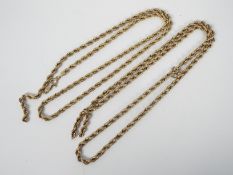 Scrap Gold - Two 9ct yellow gold, rope twist necklaces (both A/F), approximately 11.