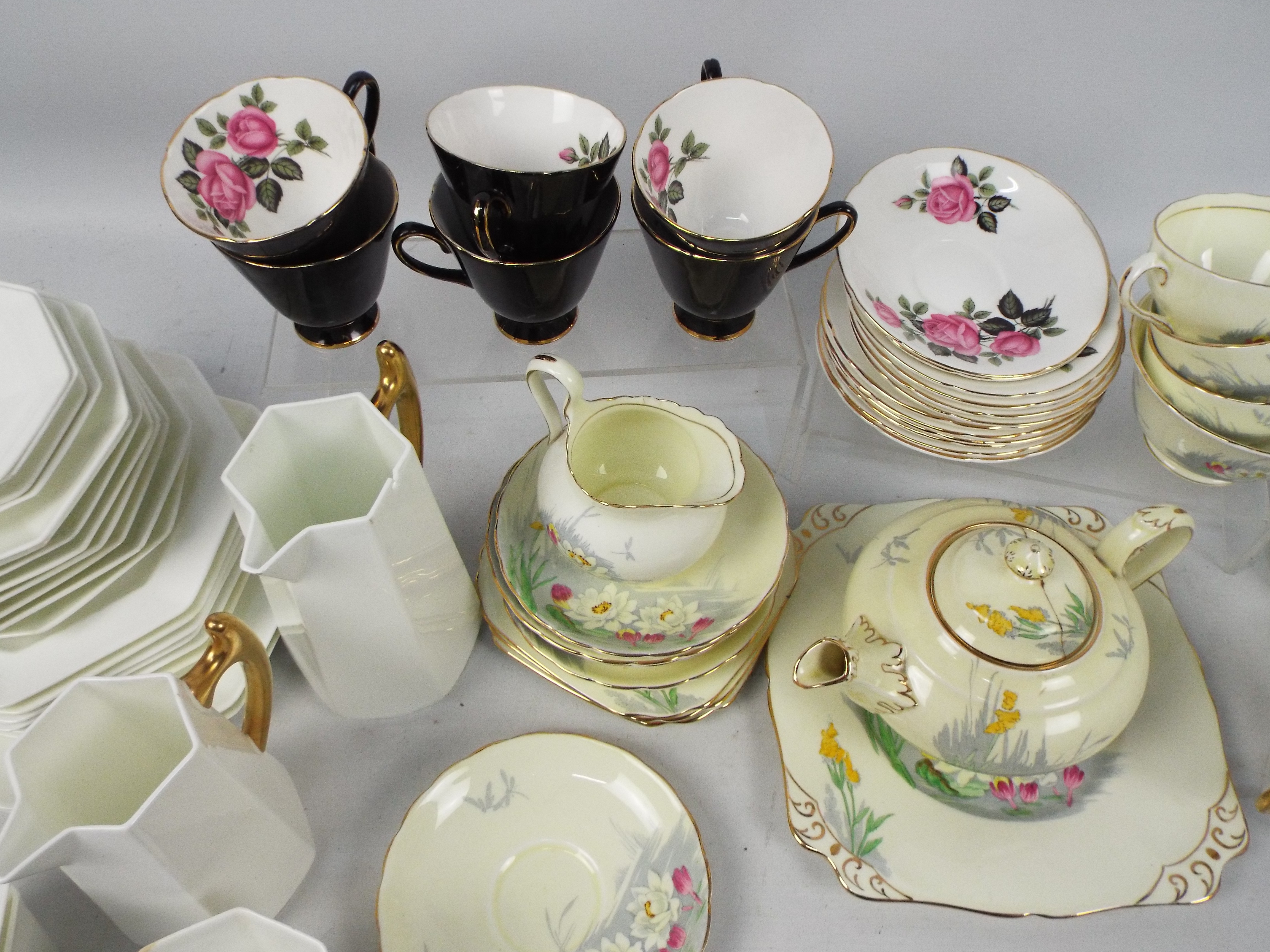 Three part tea services to include New Chelsea Water Lily pattern, - Image 4 of 7