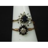Two 9ct gold, stone set cluster rings, both size M, approximately 2.4 grams all in.