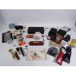 Mixed collectables to include vintage darts, Olympus AF camera, cash tin, watches and similar.