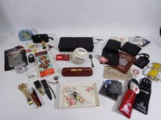 Mixed collectables to include vintage darts, Olympus AF camera, cash tin, watches and similar.