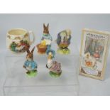 Four Beswick Beatrix Potter figures, a Bunnykins mug and other.