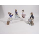 Nao - Four figures depicting young girls with animals, largest approximately 18 cm (h).
