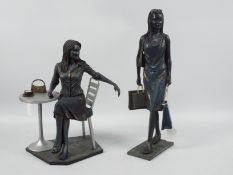 Two Enesco Galley figures from the Piazza series comprising Woman Shopping and Woman At Table,