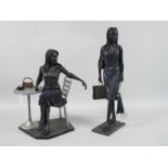 Two Enesco Galley figures from the Piazza series comprising Woman Shopping and Woman At Table,