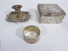 Silver Group - Lot to include a late Victorian silver chamber stick, London assay 1899,