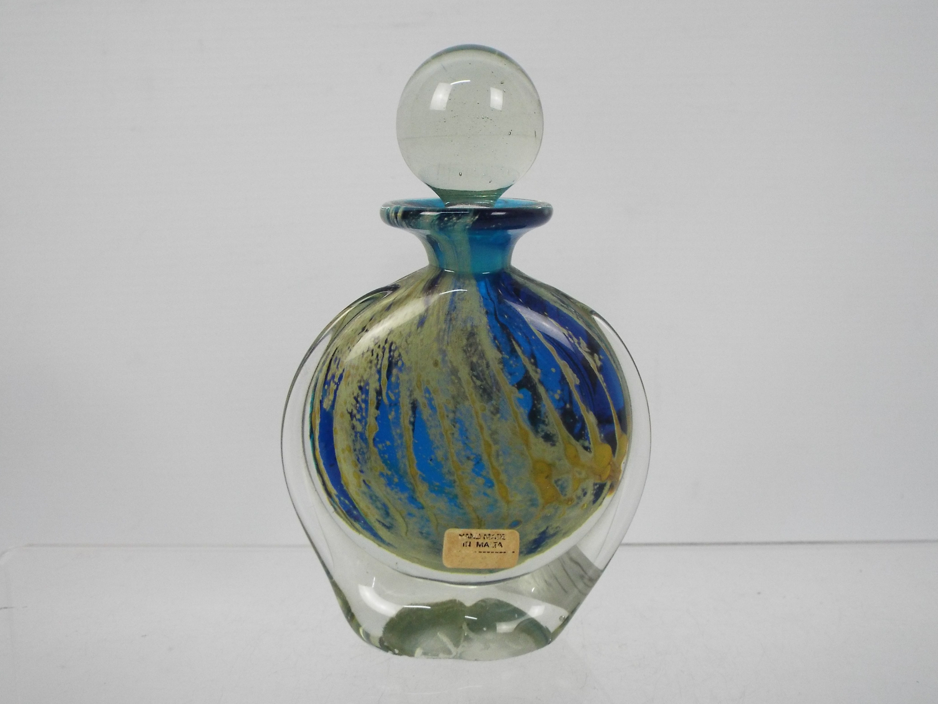Mdina - A Mdina glass scent bottle and stopper, signed to the base, approximately 12.5 cm (h).