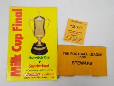 Milk Cup Football Items, Programme,