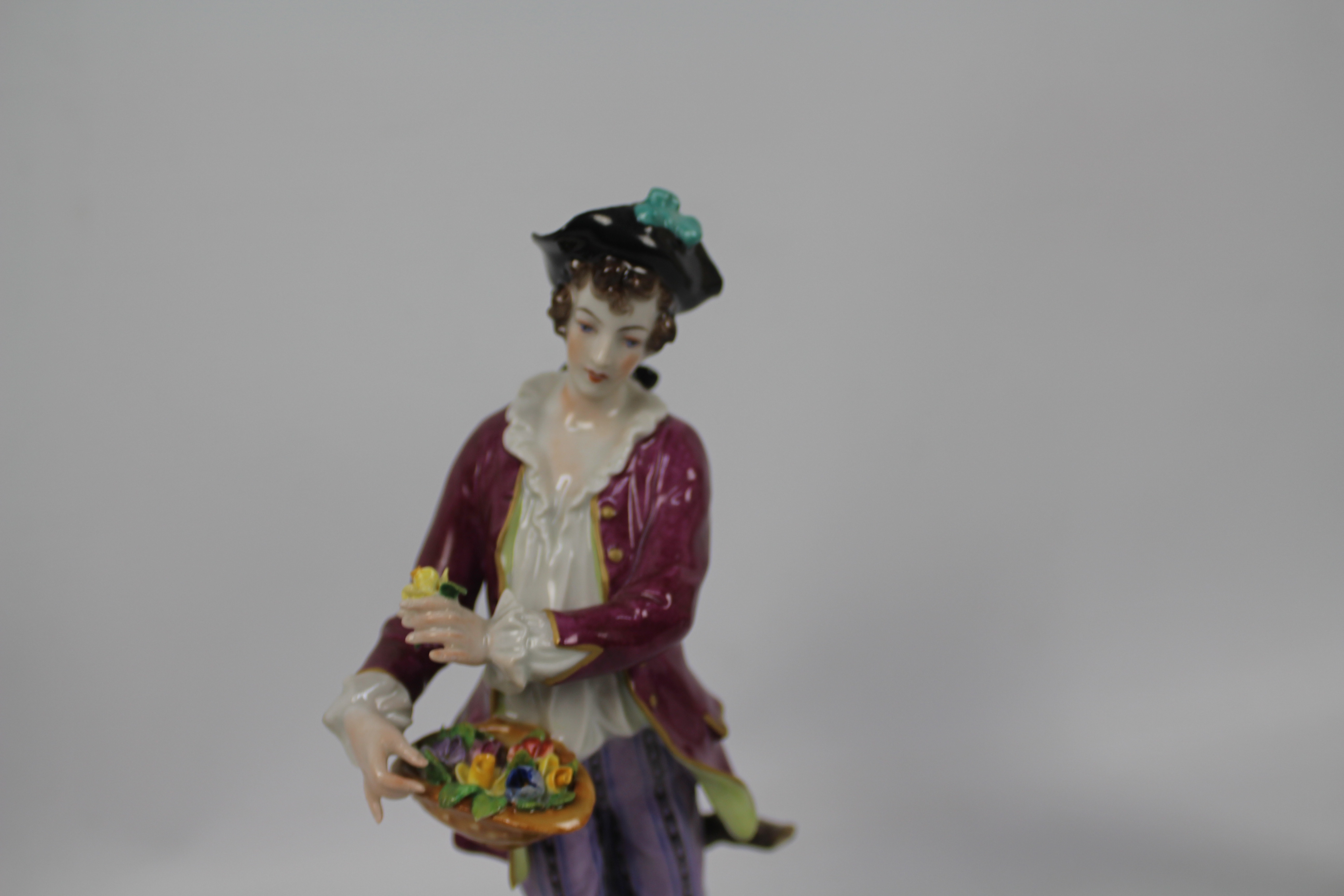 Volkstedt Porcelain - Two hand painted figures of flower pickers, one female, one male, - Image 3 of 5