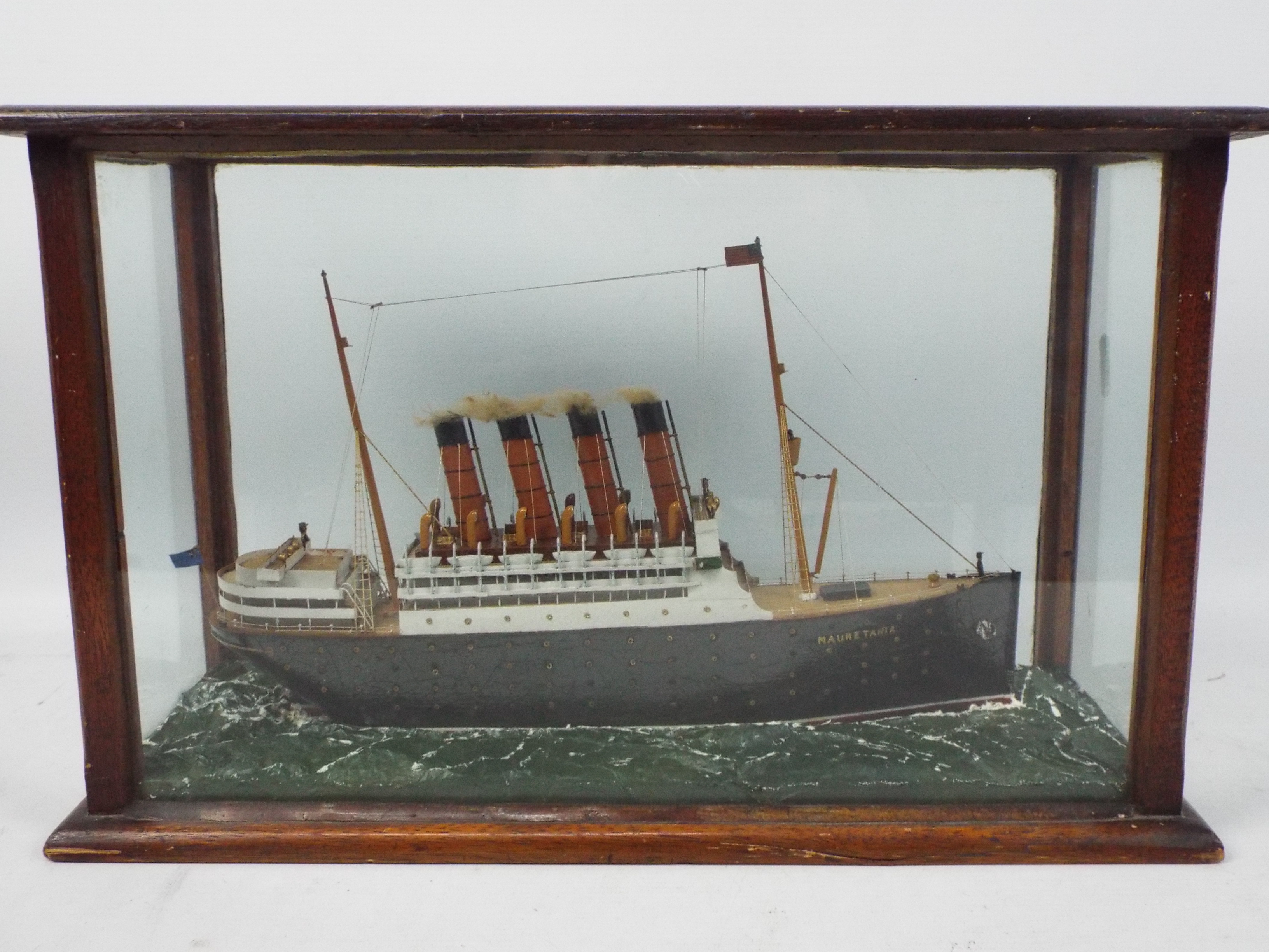 A scratch built model ship in glazed display depicting RMS Mauretania, - Image 3 of 3