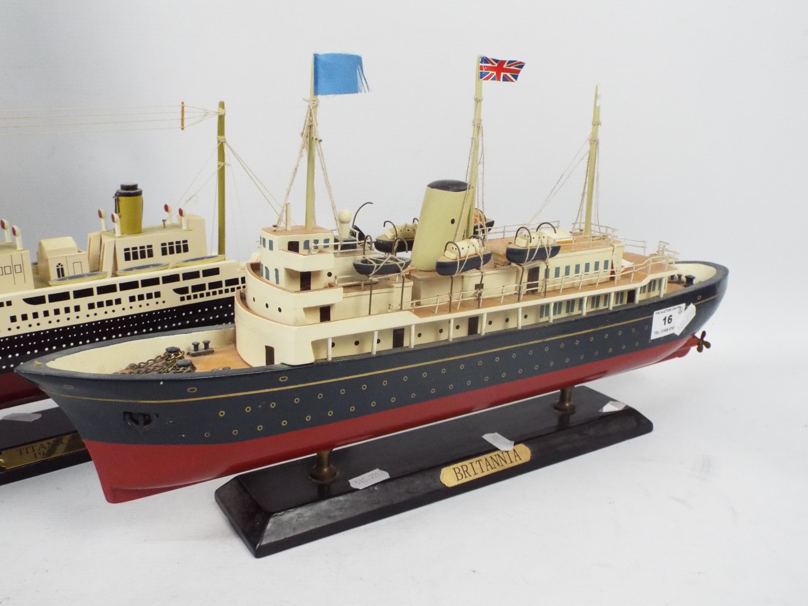 Three model ships raised on plinths to include Titanic, Britannia and other, - Image 3 of 4