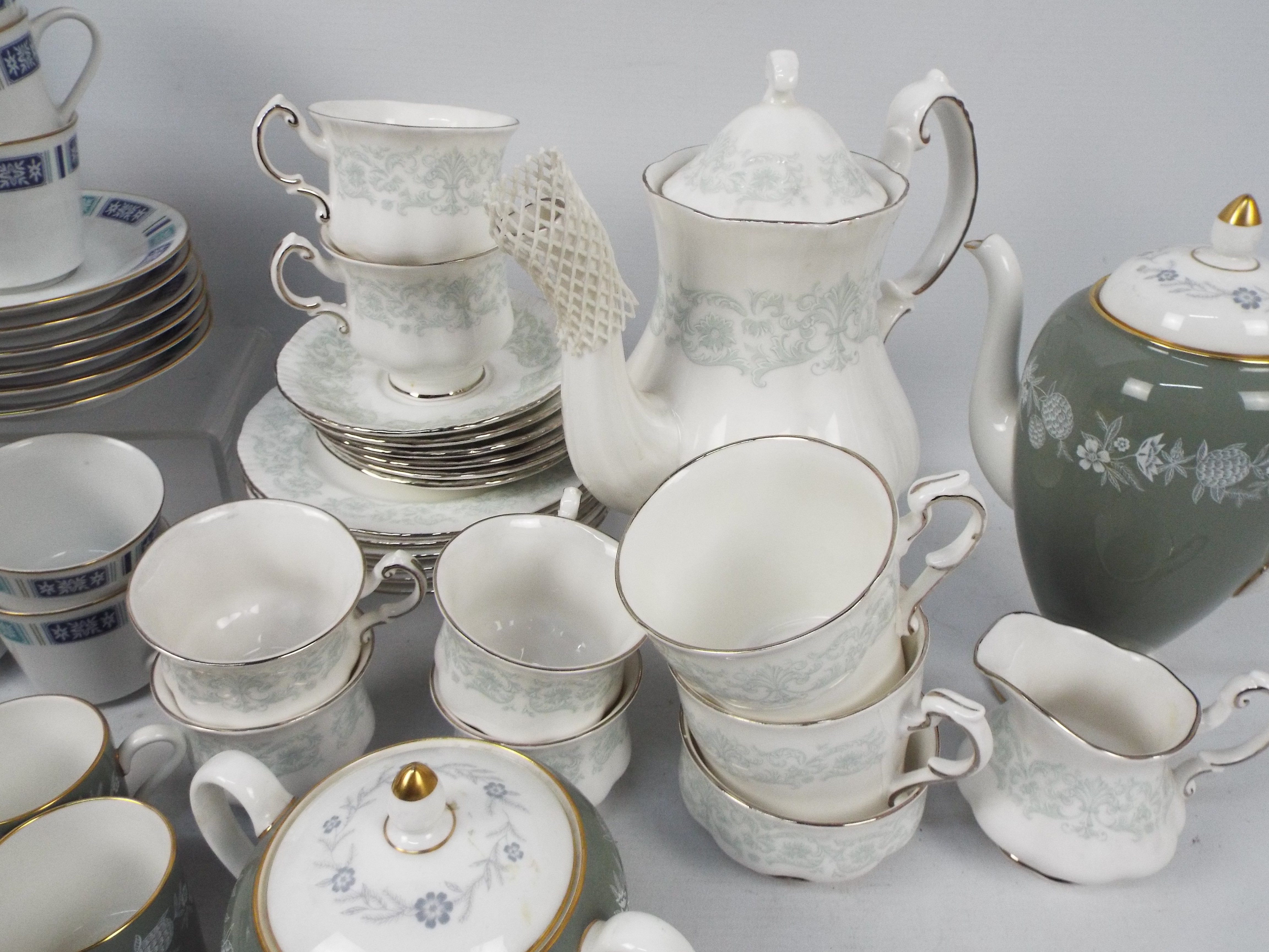 Three coffee services to include a Wedgwood Fieldfare pattern comprising coffee pot, sugar bowl, - Image 3 of 4
