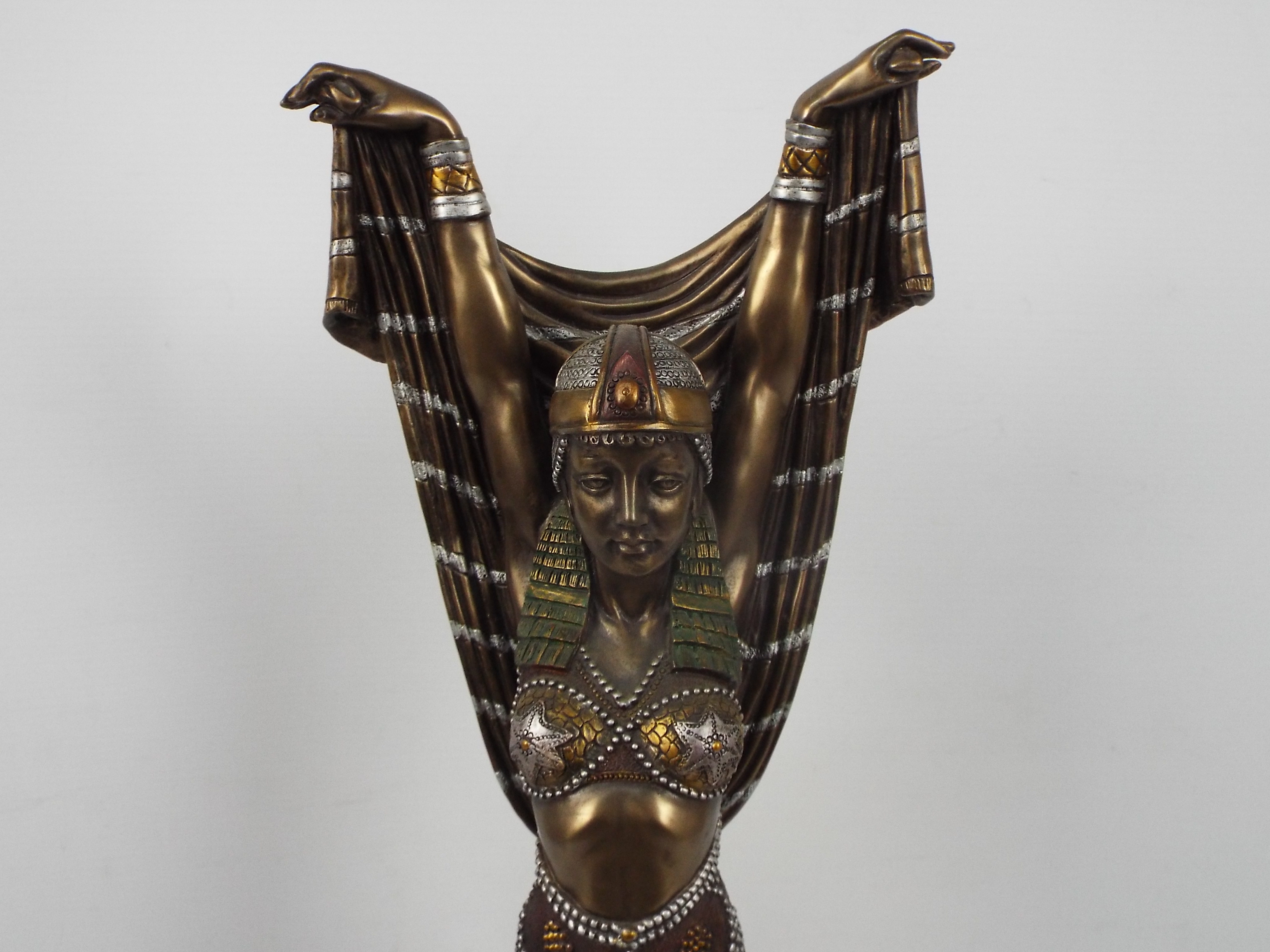 A large Art Deco style figure depicting an Egyptian style female with arms raised, - Image 2 of 6