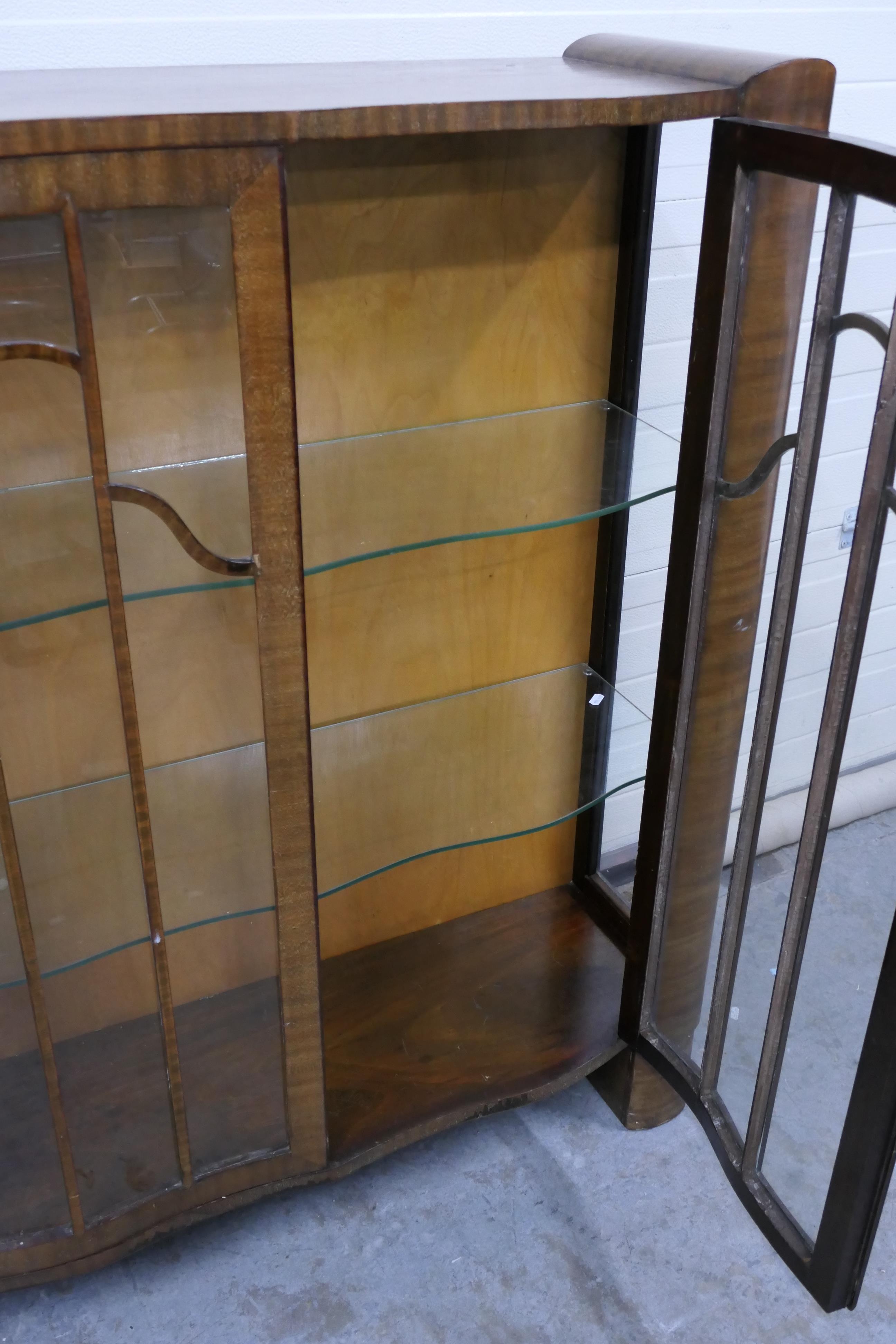 A twin door, serpentine front display cabinet with two glass shelves, - Image 6 of 6