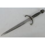 A Main Gauche (left handed) or parrying dagger with globular pommel and wire bound grip,
