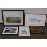 A collection of framed pictures to include a limited edition print depicting a hunting scene after