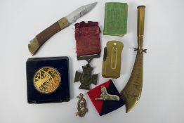 Mixed collectables to include trench art, Royal Horse Artillery cap badge, Egypt / Sphinx badge,