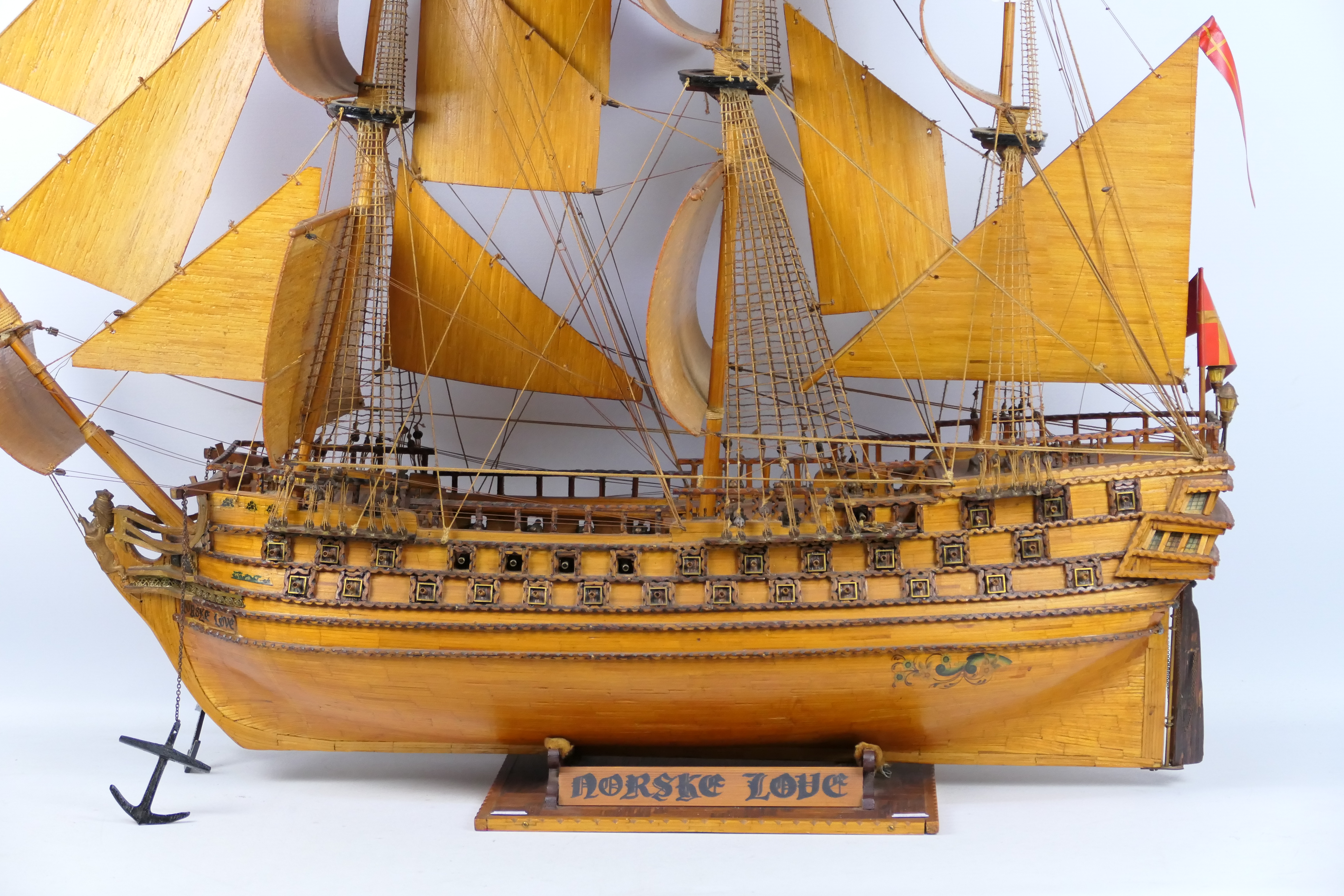 A substantial 20th century model of the three mast warship Norske Love, - Image 3 of 10