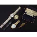 A small collection of wrist watches to include one with 9ct gold fronted case, a Rotary and similar.