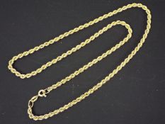 A 9ct yellow gold rope twist necklace, 45 cm (l), approximately 4.3 grams.