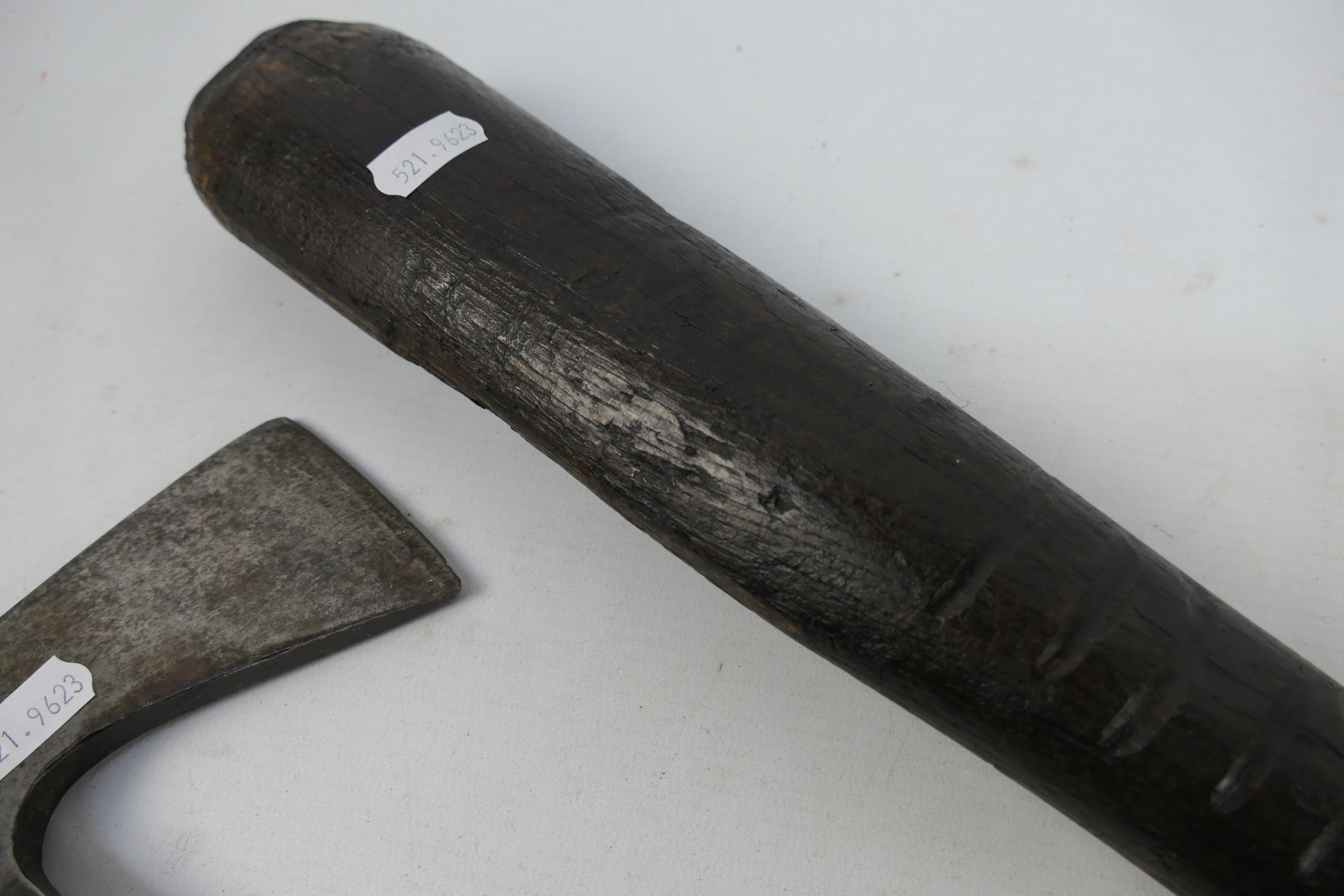 A Chillington Arpax World War Two (WW2 / WWII) Civil Defence Service fire axe and a crude wooden - Image 5 of 6