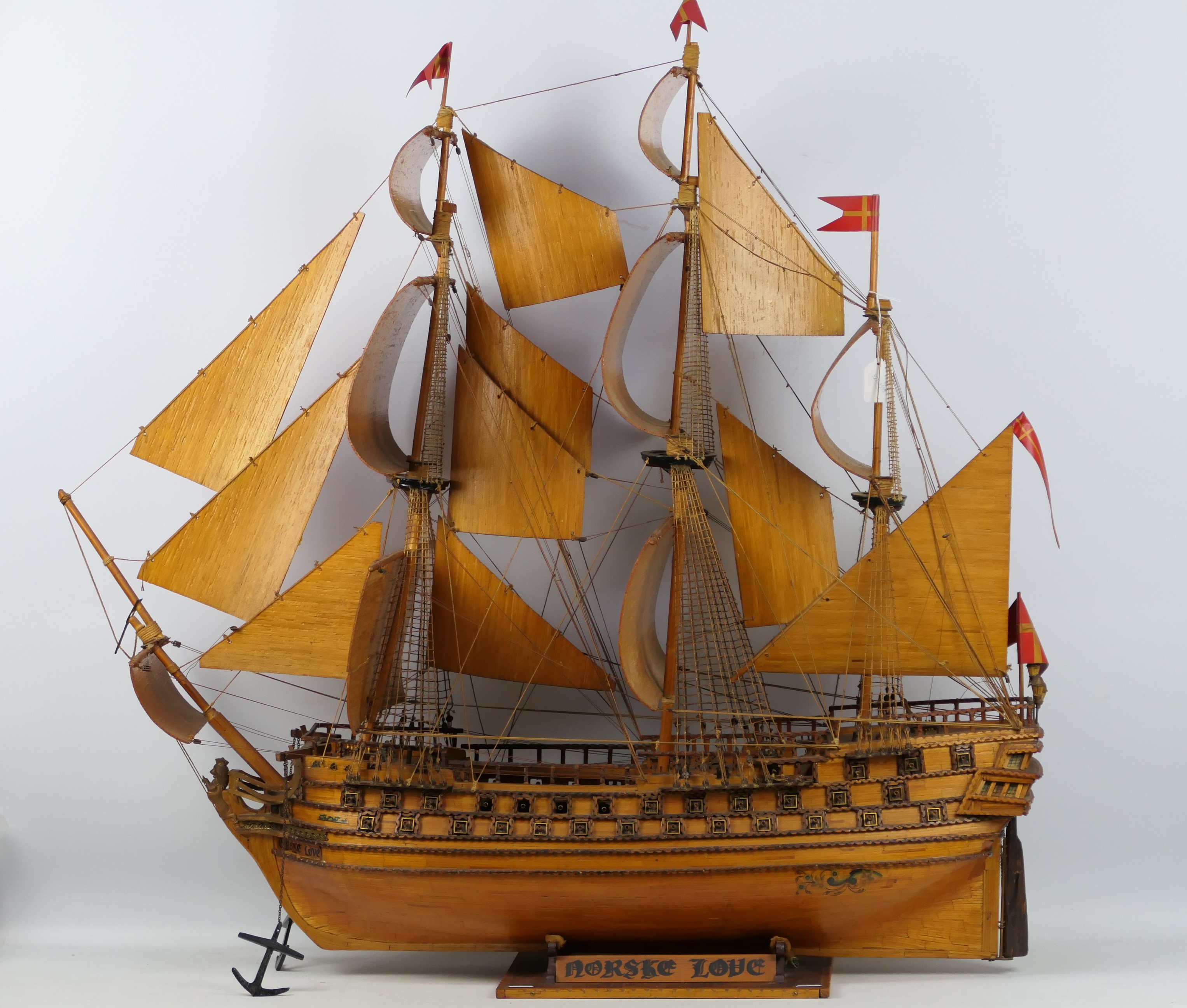 A substantial 20th century model of the three mast warship Norske Love, - Image 2 of 10