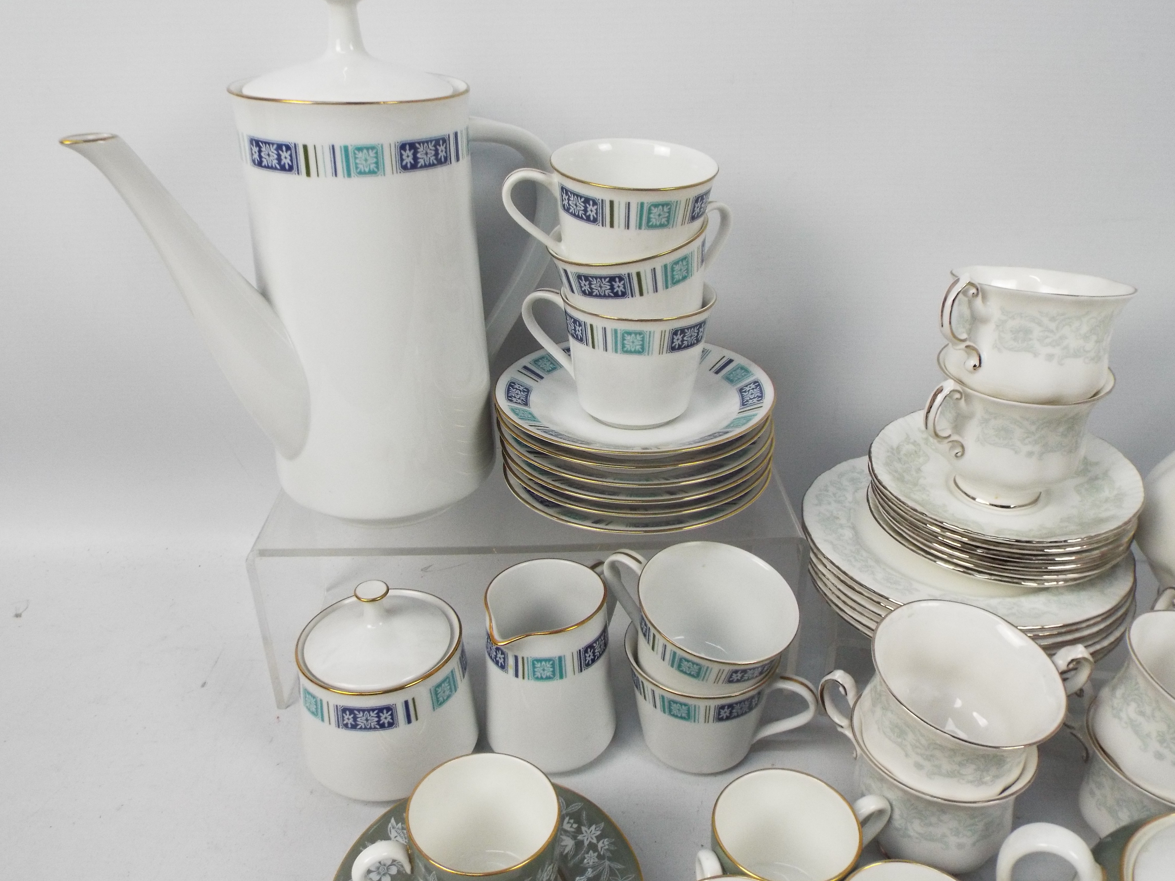 Three coffee services to include a Wedgwood Fieldfare pattern comprising coffee pot, sugar bowl, - Image 2 of 4