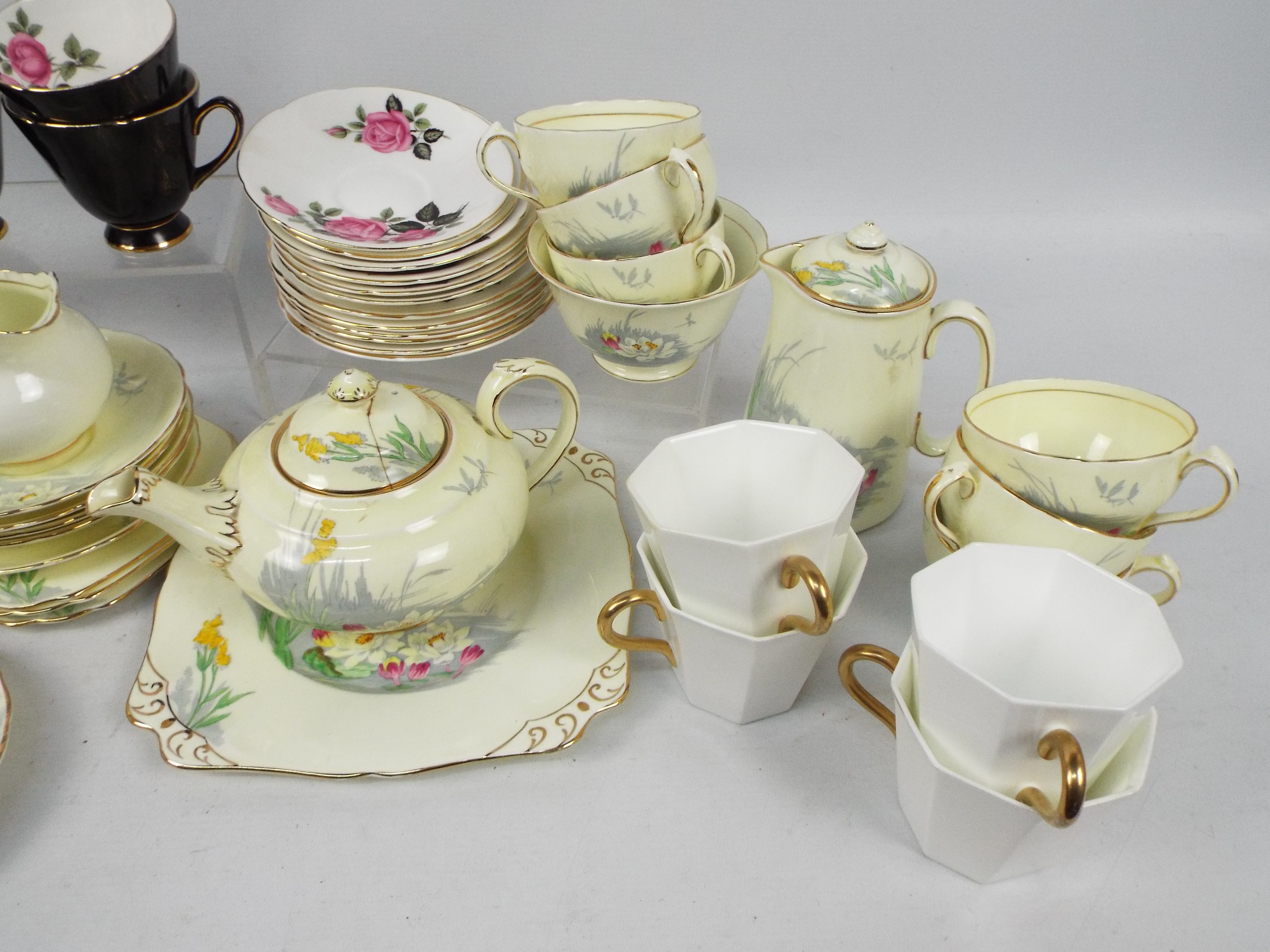 Three part tea services to include New Chelsea Water Lily pattern, - Image 3 of 7