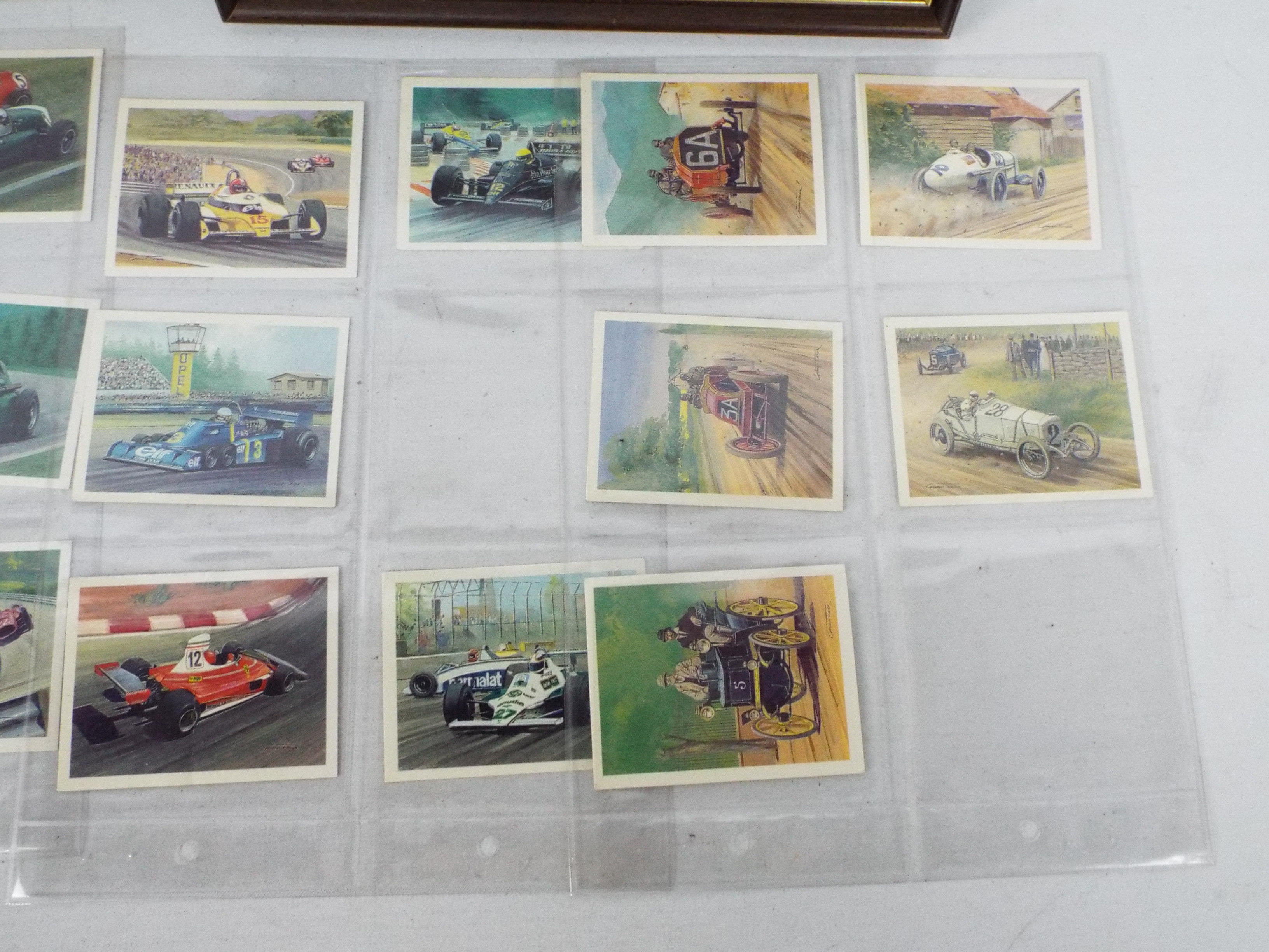 A framed cigarette card display of motor cars, - Image 5 of 7