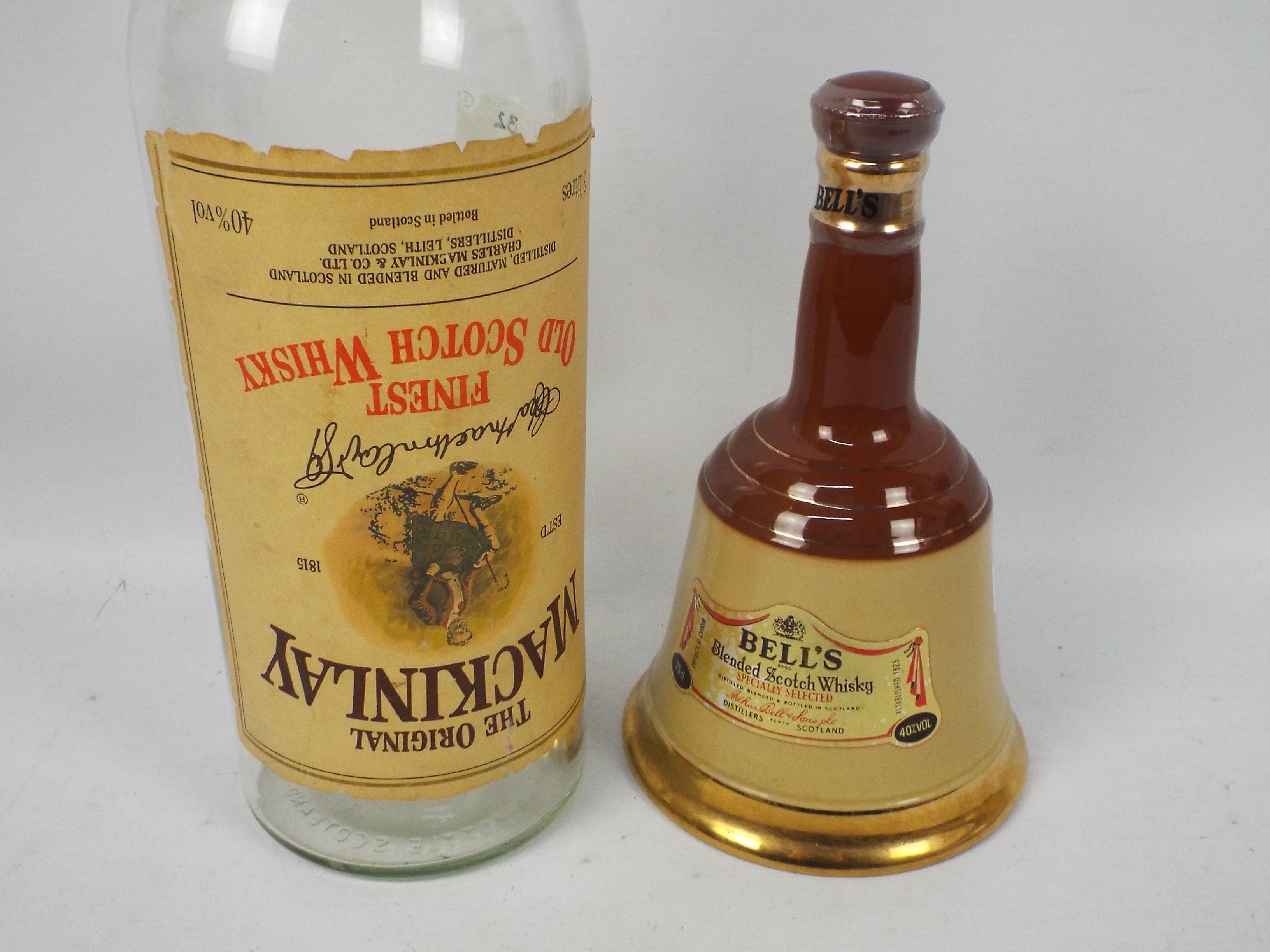 A Wade Bells whisky decanter with contents, 75cl and 40% ABV and an empty 3 litre whisky bottle. - Image 2 of 3