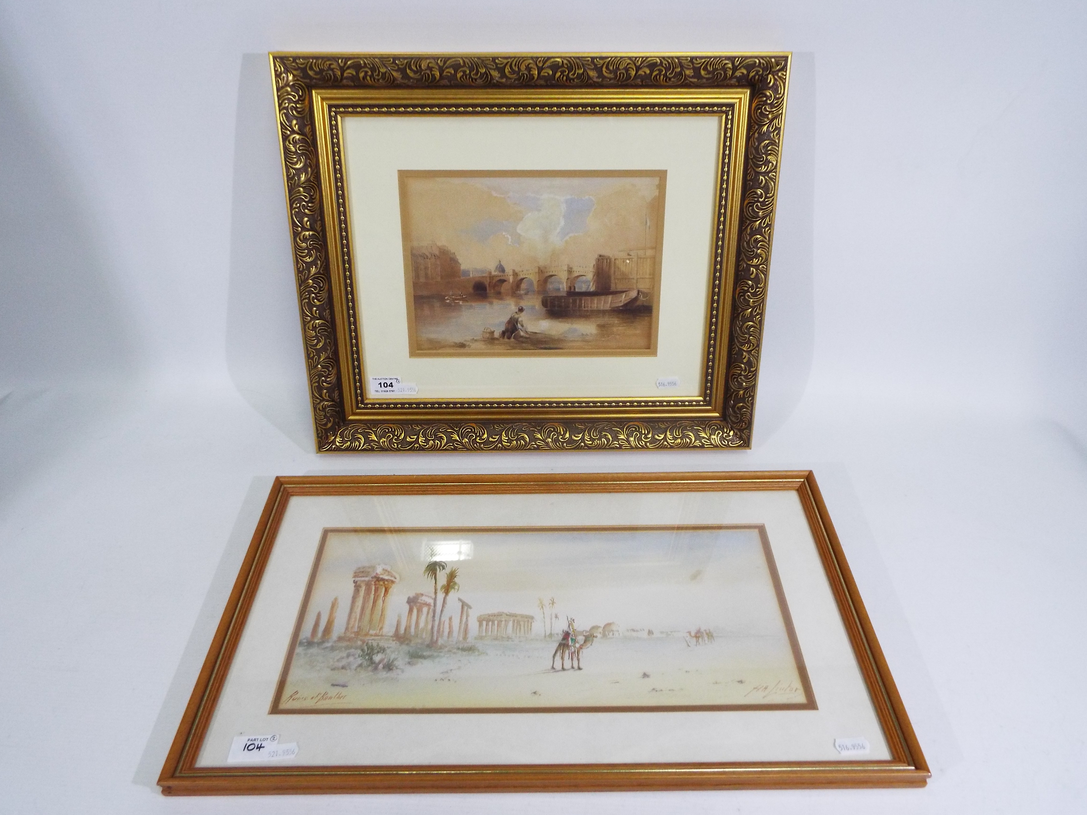 A watercolour landscape scene by H A Linton entitled Ruins At Baalbec, signed lower right,