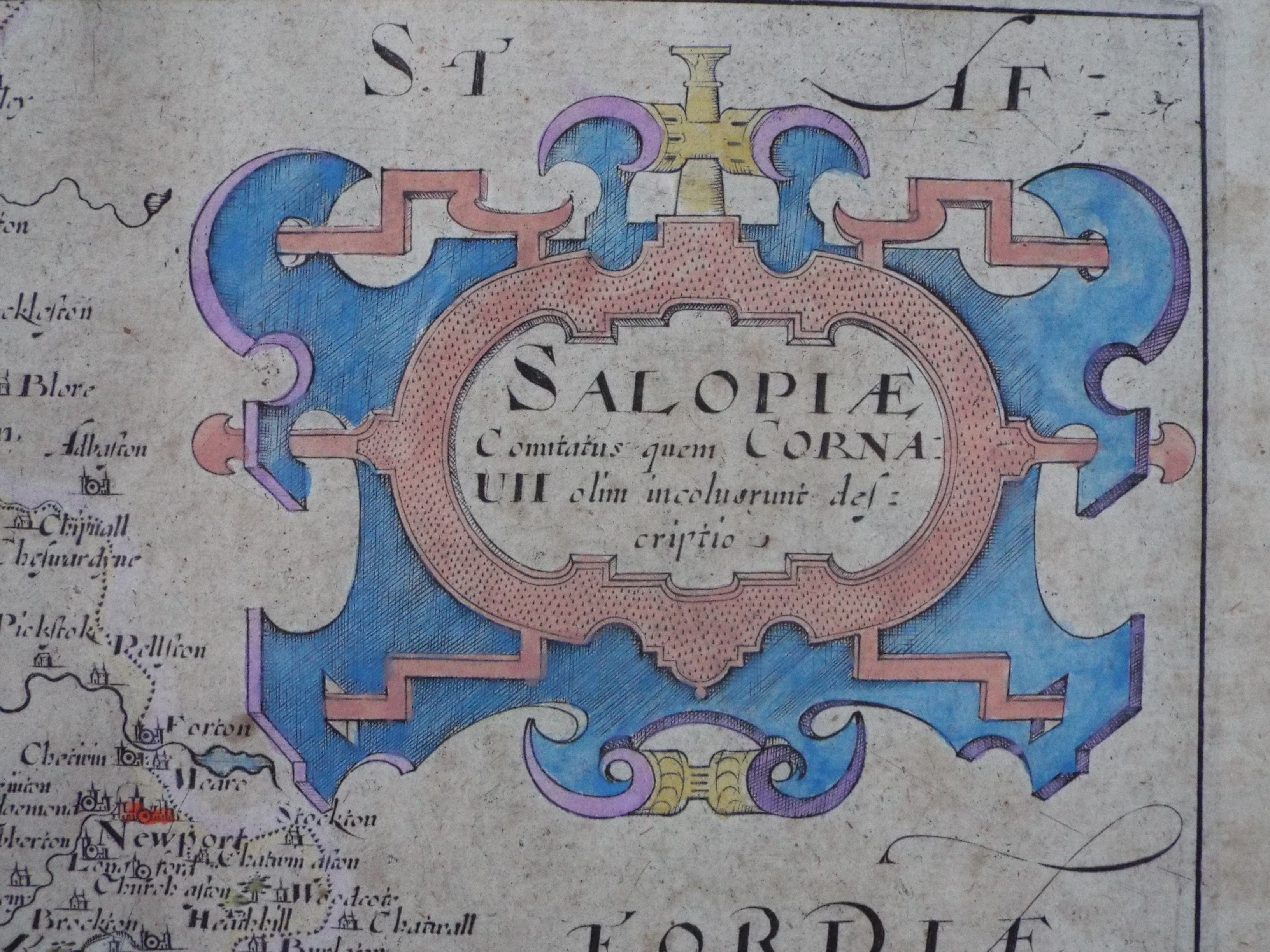 After Christopher Saxton - Engraved map of Shropshire (Salopiae), hand coloured, - Image 3 of 6