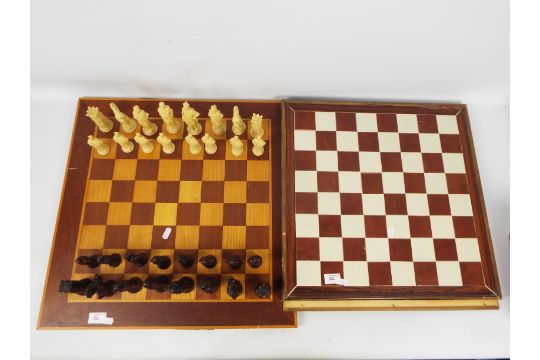 Two vintage chess boards and a set of chessmen with 10 cm (h) king. - Image 1 of 4